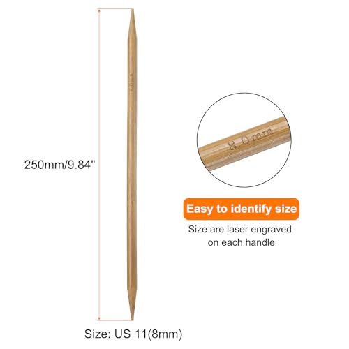 HARFINGTON 8Pcs Bamboo Knitting Needles Double Pointed Size US 11(8mm) Carbonized 10 Inch(25cm) Straight for Handmade Creative DIY Knitting Craft Yarn - size: US 11(8mm)