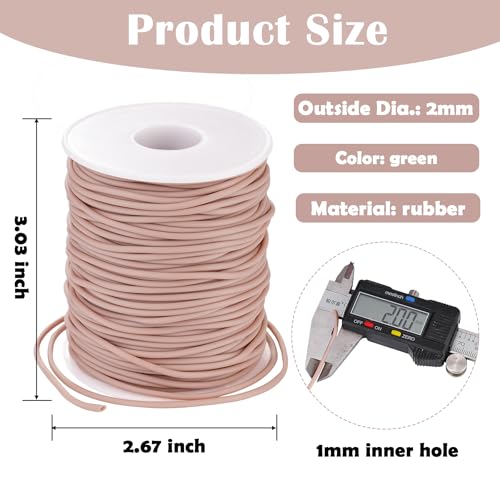 Rubber Tube Cord 54 Yards 2mm Light Rosy Brown Keeper with 1mm Hole | Tubing Knitting Barber Cord Hollow Rubber Pipe with Spool for Knitting Projects Jewelry Making and Bead Creations - color: Rosy Brown
