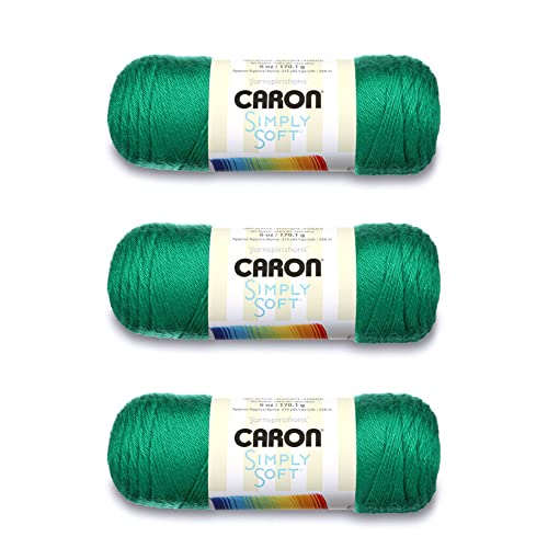 Caron Simply Soft Yarn for Crocheting & Knitting, Kelly Green, 3-Pack | #4 Worsted Medium, Soft 100% Acrylic Yarn for Crochet, Knitting, Blankets and Crafts, 315 Yards, 170.1g/6oz per skein - color: Kelly Green, style: Simply Soft