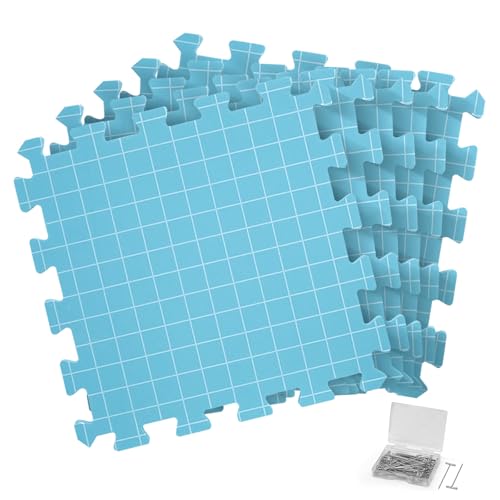 CraftyManor 5 PCS Blocking Mats for Knitting & Crochet Projects, Crochet Blocking Mat with 50 T- Pins, Knitting Board and Pins (Blue 5PCS) - color: Blue 5PCS-0.36in