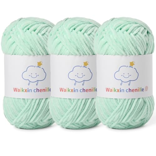 Skinny Chenille Yarn for Crocheting, 3 Pack of 1.75 oz/109 yds Amigurumi Yarn&Baby Yarn for Crocheting Soft, Fluffy Fingering Weight Velvet Yarn for DIY Crafts&Baby Blankets.(3 Aqua Green) - color: 3 Aqua Green