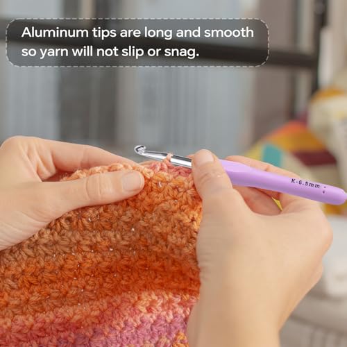 6.5mm Crochet Hook, Ergonomic Crochet Hooks with Soft Rubber Handle and Smooth Glide Head - Lightweight Aluminum Needles for Beginners, Arthritis, Yarn Projects, Long Crafting Sessions (6.5 mm) - size: 6.5mm