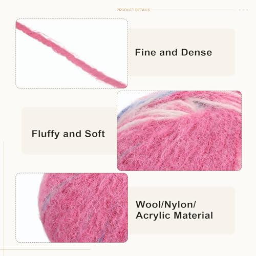 PATIKIL Wool Acrylic Blend Long Pile Yarn 2 Skeins Mohair Yarn Lace Weight for Crocheting Knitting Gloves Hats Socks Scarves, Rose Pink Yellow - color: Rose Pink Yellow