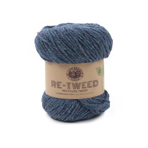 (1 Skein) Lion Brand Yarn ReTweed Yarn, Dutch Blue | Recycled Wool Blend Worsted Weight Tweed Fiber for Structured Bags, Natural Baskets, Warm Sweaters, Blankets - color: Dutch Blue, size: 1 Pack