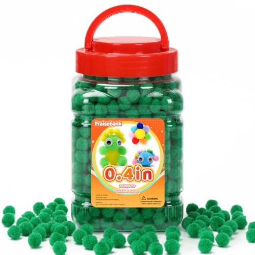 Praisebank Green Pom Poms, 1cm/0.4inch, Pompom Balls for Arts & Crafts, Soft and Fluffy Craft Pompoms, Party & Festival Decorations, 1000pcs . - size: 0.4inch/1cm, style: Green