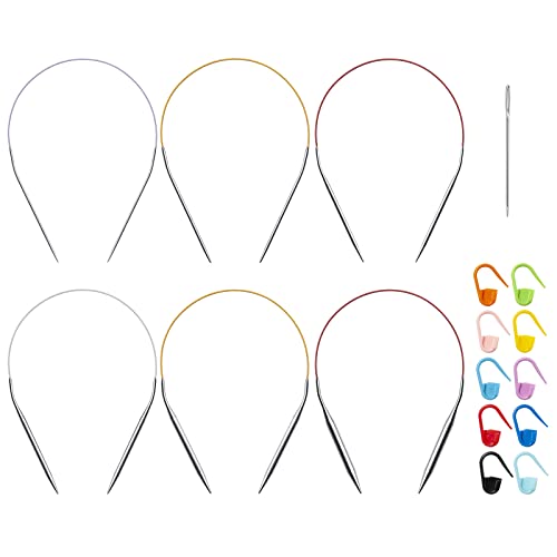 16 inch Stainless Steel Circular Knitting Needles Set for Beginners, 6 PCS US Size 0 2.5 6 8 10 11 Metal Round Knitting Needles with Magic Loop, Fixed Circle Needles for Hats, Socks, Baby Booties - color: Size US 0-2-6-8-10-11