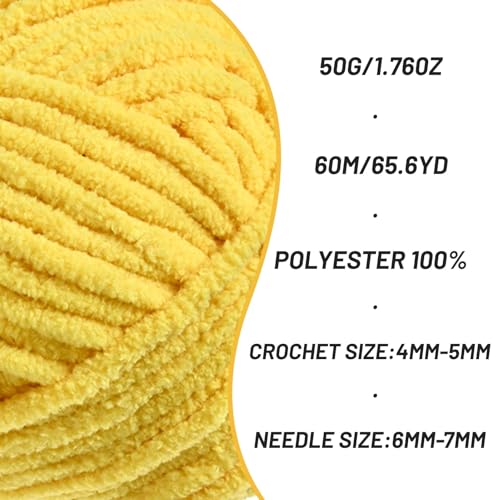 2 Packs Plush Chenille Chunky Crochet Yarn - Baby Yarn for Crocheting Soft - Velvet Yarns Knitting for Blankets Crafts - Fluffy Amigurumi Yarns 100g/131yds (2 Golden Yellow) - color: 2 Golden Yellow