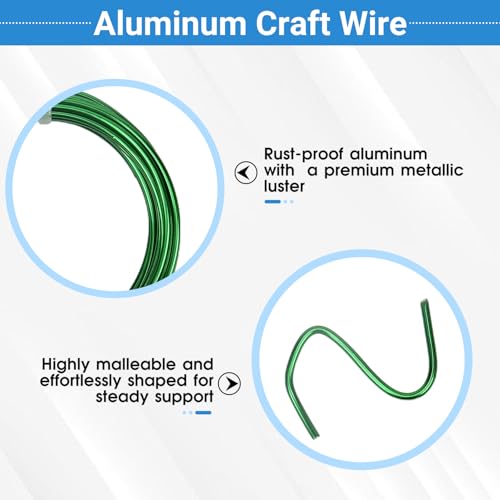 2 Rolls Aluminum Craft Wire, 9 Gauge (3mm) Flexible Metal Wire for Jewelry Making, 32.8 Ft (16.4 Ft/Roll) Bendable Armature Wire for Bonsai, Sculpting and DIY Crafts [Green] - size: 9Gauge 16.4Ft Each, style: Green