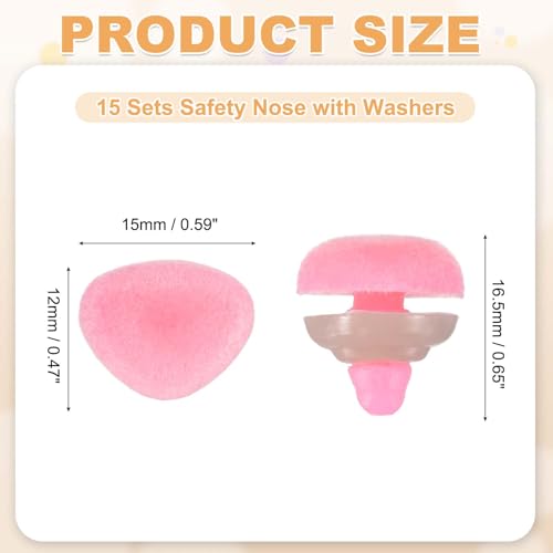 MECCANIXITY 15 Sets Safety Noses, 12 mm Safety Eyes and Noses with Washers for Crochet Animals Plush Bear Doll Making Supplies Accessories, Pink - color: Pink