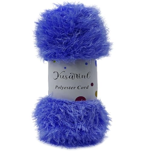 (23 Colors Available) Yusarinl Eyelash Yarn Fluffy 100% Polyester 3,35oz 130 Yards, Fun Fur Yarn for a Border, toy's Hair or Beard-Blue - color: Blue, size: 1 Skein