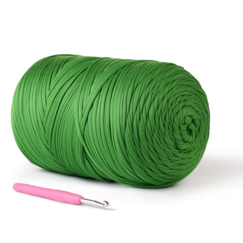 (800g/228yds) T Shirt Yarn, Soft Tshirt Crochet Yarn for Crafts and DIY Knitting Crocheting Cloth/Bag/Basket/Coaster, 100% Polyeste Elastic Fabric Chunky Thick Yarns for Crocheting (Grass Green) - color: Grass Green