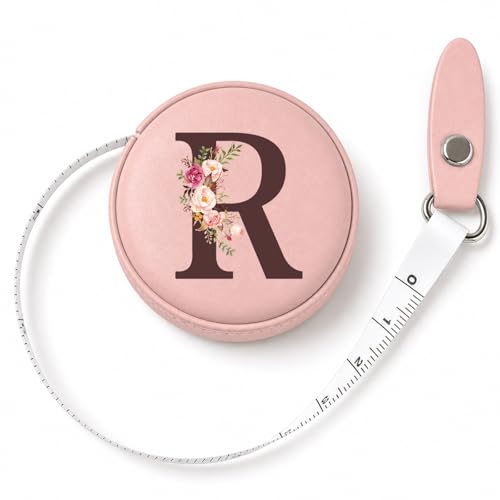 Maicican Retractable Tape Measure, Pink Leather Sewing Measuring Tape, R | with Initial A-Z, 60"/1.5m Soft Sewing Measuring Tape for Body Measurements, Portable Small Fabric Ruler - color: Tape Measure-Pink R