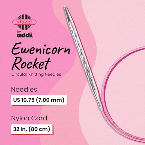 skacel by addi Ewenicorn Rocket Circular Knitting Needles, Fixed 32 Inch (80 cm) White Chrome Plated Brass Tips with Flexible Nylon Cord, 7 mm (US Size 10.75) - size: 7.00 mm