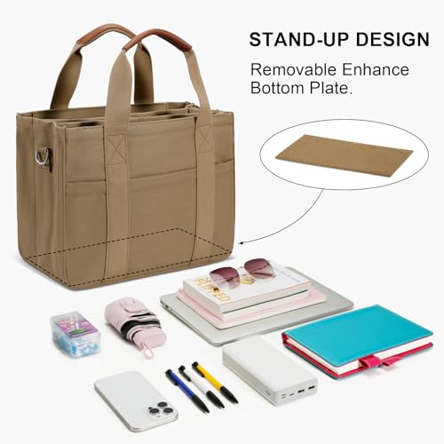 KKXIU Canvas Tote Bag for Women with Zipper and Compartments Crossbody Large Bible Messenger Purse Bag With Pockets - color: Brown, size: X-Large