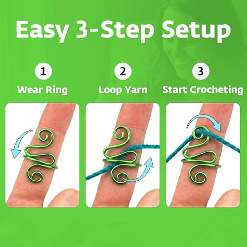 Crochet Tension Ring, Adjustable Crochet Ring for Finger, Works to Loop Yarn, Crochet Accessories, Crochet Supplies, Crochet Hooks, Gift, Resizeable, 1 Count (Green) - color: Green
