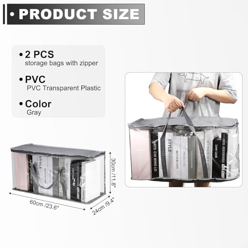 PATIKIL 23.6x9.4x11.8in Clear Storage Bags, 2PCS Plastic Storage Bags Clear Large Zippered Organizers Foldable Closet Bed Sheet Organizer Cube with Zipper for Book Clothes Yarn,XL,Gray - color: Gray, size: XL