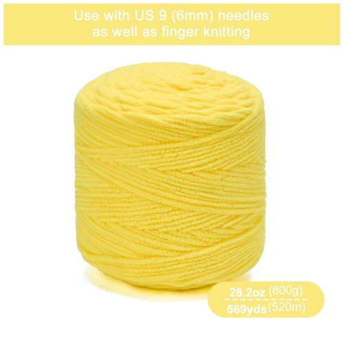 Chunky Chenille Yarn #6 Super Bulky Soft Fluffy Crochet | Easy care & beginner-friendly. Choose 0.66lb or 1.76lb. Perfect for blankets, hats, scarves, home decor. Machine washable. - color: Yellow, size: 1.76LB/569yds