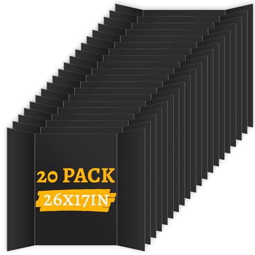 20 Pack Trifold Poster Board (26" x 17"), Black Poster Board for Science Fairs, School Projects, Graduation Party, Event Displays, and Business Presentations - color: Black