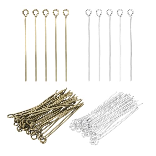 PATIKIL 1.6 Inch Eye Pins, Jewelry Making Headpins Straight Pins Findings Bendable for DIY Craft Bracelet Necklace Earring Pendant Making Supplies-400Pcs(Silver Bronze) - color: Silver Bronz, size: 1.6 Inch