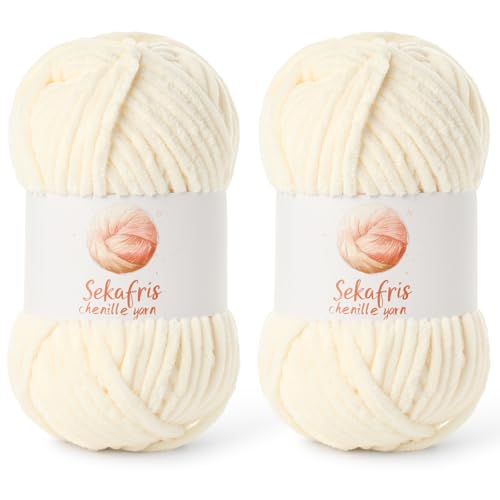 2 Pack Chunky Chenille Yarn for Crocheting, Baby Yarn for Crocheting Soft Blanket, 174.9 yds /7 oz Crochet Yarn, Bulky 5 Amigurumi Yarns, Fluffy Velvet Yarns for Knitting Crafts (2 Milky White) - color: 2 Milky White
