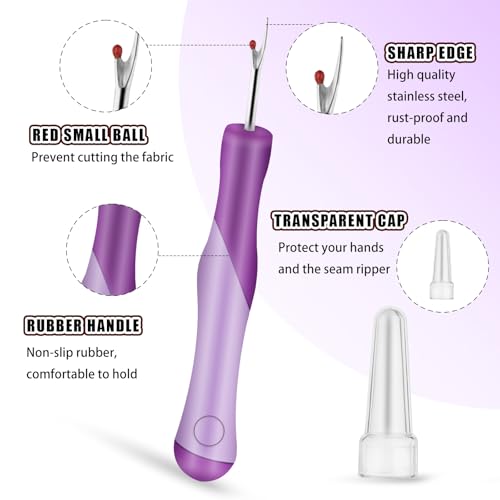 Giantree 2 PCS Sewing Seam Rippers, Sewing Seam Thread Removers Stitch Rippers Handy Unpicker Ergonomic Grip Thread Stitch Remover Tool for Sewing Crafting Knitting Embroidery(Purple+Green)
