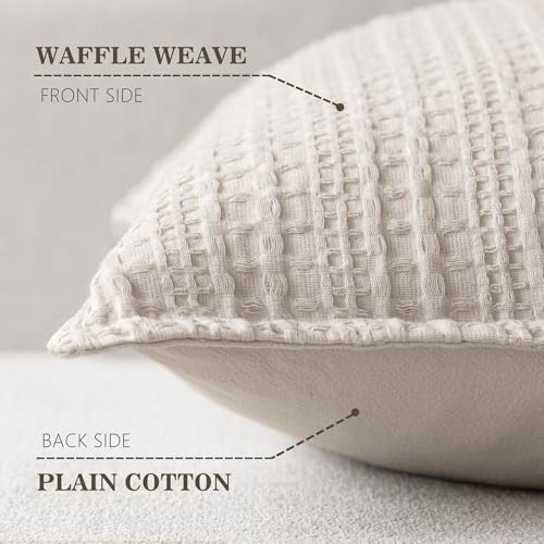 Foindtower Set of 2 Decorative Cotton Waffle Weave Throw Pillow Covers Euro Shams Cushion Covers Accent European Pillowcase for Bed Couch Sofa Bedroom Living Room Home Decor 22×22 Inch Oatmeal - color: Oatmeal, size: 22" x 22" (Pack of 2)
