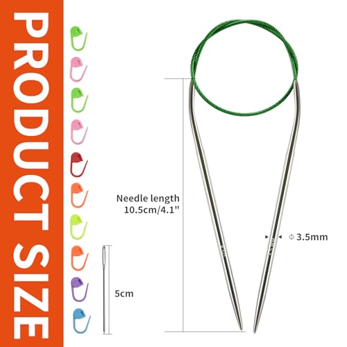 Circular Knitting Needles US Size 4 (3.5 mm) 16 inches (40 cm), Includes 10 Stitch Markers; Perfect for Knitting Sleeves, Socks, and Baby Booties - size: 3.5MM/US4