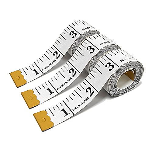 3 Pack Soft Measuring Tape for Body ,Double Scale Fabric Craft Tape Measure Sewing Tailor Cloth Flexible Ruler for Weight Loss 60 inch/150cm,White
