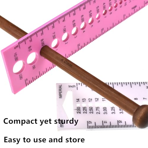 Knitting Needle Gauge Ruler, 2 Pcs, Pink | Plastic, Knitting Needle Sizer, Metric Measuring Tool, For Sewing