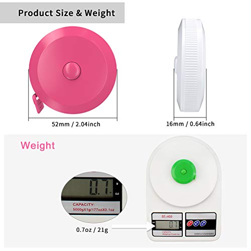 DiCUNO 6-Pack Soft Retractable Measuring Tape, 60-Inch 1.5 Meter, 6 Colors | Measuring Tape for Pocket, Body Tailor Sewing Craft Cloth Tape Measure, Color: Blue, Red, Yellow, White, Pink, Green - color: 6 Colors