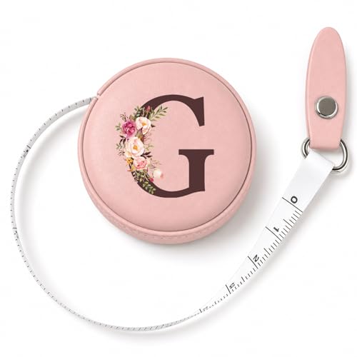 Maicican Retractable Tape Measure, Pink Leather Sewing Measuring Tape, G | with Initial A-Z, 60"/1.5m Soft Sewing Measuring Tape for Body Measurements, Portable Small Fabric Ruler - color: Tape Measure-Pink G