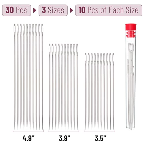 Mr. Pen Large Eye Needles for Hand Sewing - 30 pcs, 3 Sizes | Embroidery Needles, Stainless Steel - color: Silver, size: 30 pcs, 3.5", 3.9", 4.9"