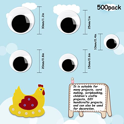 JULMELON 500 Pcs Adhesive Googly Eyes Google Wiggle Eyes for Crafts | Black White, Google Eye, Craft Eyes, Decoration, 0.4 In, 0.6 In, 0.8 In, 1 In, 1.2 In - size: 0.4 in, 0.6 in, 0.8 in, 1 in, 1.2 in