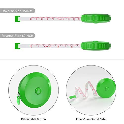 DiCUNO 3-Pack Soft Retractable Measuring Tape, 60-Inch 1.5 Meter, Green | Measuring Tape for Pocket, Body Tailor Sewing Craft Cloth, Medical Nursing, Tape Measure - color: Green*3pcs
