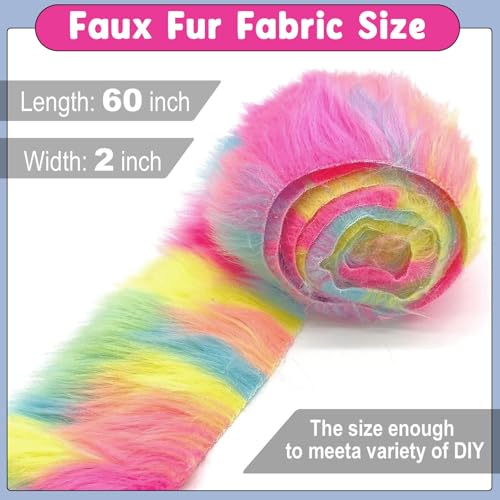 Rainbow 2x60Inch Faux Fur Shaggy Plush Faux Fur, Fabric Precut Strips Fluffy Fuzzy Faux Fur, Craft Beard Hair, Beard Miniature Dolls Rugs Mats Gift, Winter Halloween Christmas Costume Party Decor - color: Rainbow