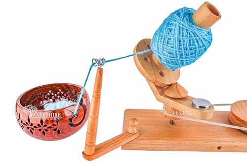 WARESHIRE Yarn Bowl and Ball Winder Combo Wooden Handmade Hand Operated | Natural Yarn Ball Winder Large Center Pull Cake with Tabletop Wooden Yarn Bowl 6x3 inches | Yarn Ball Holder (Bowl+Beech) - color: Bowl+Beech