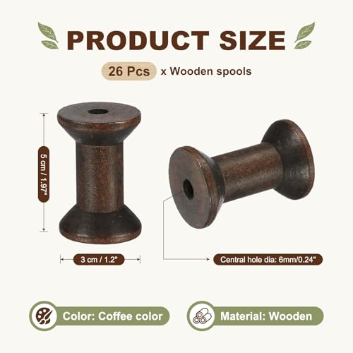 MECCANIXITY 26 Pcs 1.2"x2" Small Empty Thread Spools, Coffee Color Unfinished Wooden Spools Wire Weaving Bobbins, Wire Weaving Bobbins for Embroidery DIY Sewing Machines Cord Jewelry Chain - color: Coffee Color, size: 1.2"x2"