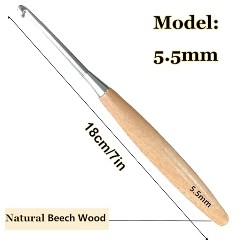 Beech Wood Crochet Hooks, 5.5mm Ergonomic Handle Long Crochet Needles | Comfortable Smooth Crochet Hooks Perfect for Hand DIY Crocheting Yarn, for Beginners and Experienced Crochet Lovers - size: 5.5mm