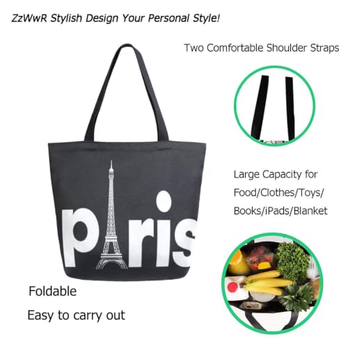 Chic Funny Cute Pattern Big Handle Extra Large Shoulder Tote Bag for Beach Travel Weekender Gym Grocery Shopping - style: #Eiffel Tower
