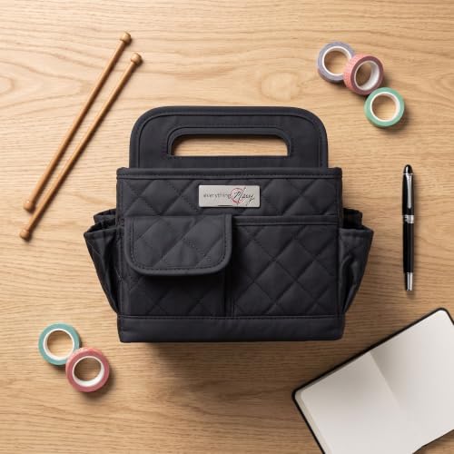 Everything Mary Desktop Tote Organizer – Black Quilted Craft Caddy – Portable Storage Bag for Scrapbooking, Sewing, Art Supplies & DIY Creative Tool Organization - color: Black Quilted