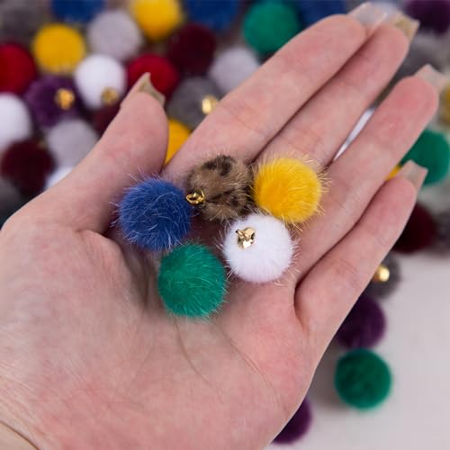 100 Pcs Pom Poms Ball Charms Faux Fur Fluffy Charm Mini Pompoms Pendants for Tassel Keychain DIY Jewelry Making Bracelet Earrings Necklace 10 Colors