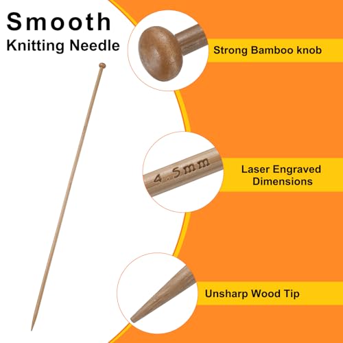 HARFINGTON 4.5mm Bamboo Knitting Needle Straight Single Pointed 13.8 Inch Long Wooden Sweater Knitting Needles US Size 7 for Yarn Beginners Hand Sock DIY - size: 4.5mm US Size 7