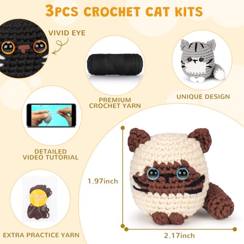 Crochet Kit for Beginners, Cat Crochet Kit for Adults Beginner | Complete DIY Crochet Starter Kit with Step-by-Step Video Tutorials, Easy Knitting Kit Cat Crochet Gifts - color: Kitty Friend