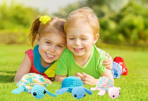 Kaaper Crochet Kit for Beginners Adults, Beginner Crochet Animal Kit Turtles Family Kit 3 pcs, Crochet Starter Kit & Knitting Supplies with Step-by-Step Video (Turtles Family) - color: Turtles Family