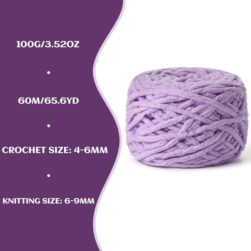3 Pack Fluffy Chenille Chunky Yarn for Crocheting 100g(65.6yd) - Baby Yarn for Crocheting Soft - Velvet Yarns for Crochet Blanket - Amigurumi Crochet Yarns (Purple) - color: 3 Purple