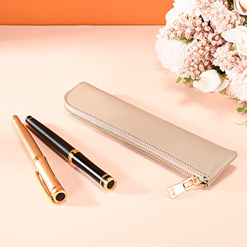 Leather pencil case, Thin soft pen bag, Small pencil case for adults,Senior leather Minimal pencil pouch with zipper.… - color: off white