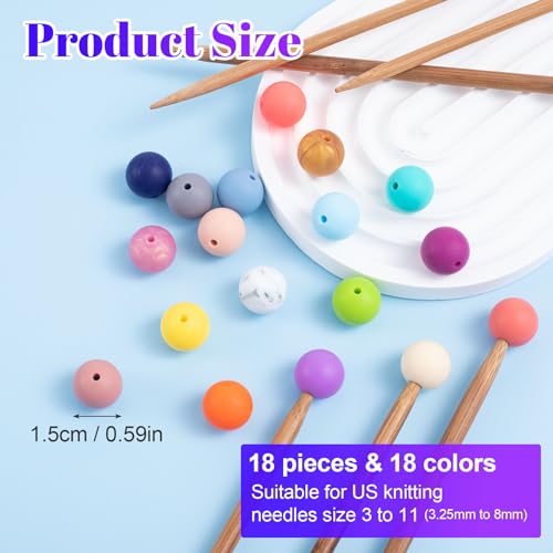 Mxxipp 18pcs Beads Knitting Needle Stoppers 15mm Macaron Round Silicone Knitting Needles Point Protectors Needle Tip Cover Knitting Tool Needle End Caps for Knitting - color: 18pcs-Multicolor