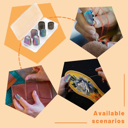 ZMAAGG Thimbles for Hand Sewing, 6 PCS Sewing Thimble, Metal Thimble | Thimbles for Hand Embroidery, Thimbles for Hand Quilting, Leather Thimble for Sewing, Embroidery - size: Primary Set