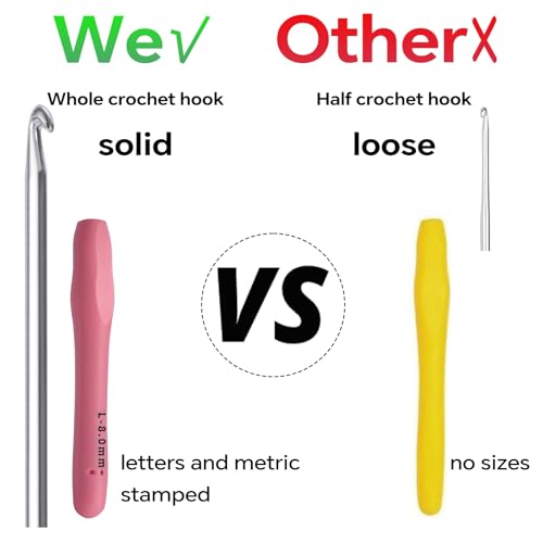 8mm Crochet Hook, Ergonomic Crochet Hook, Smooth and Extra Long Knitting Needles, with Soft Rubber Ergonomic Handle and Aluminum Tip, Perfect Beginner and Arthritic Crochet Hooks (8 mm) - size: 8mm