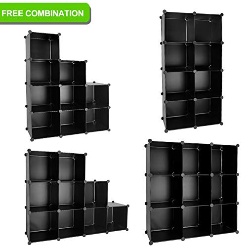 Cube Storage Organizer, 9-Cube DIY Plastic Closet Cabinet Modular Bookcase, Storage Shelves for Bedroom Living Room, Office, Black - color: Black, size: 9 Cubes